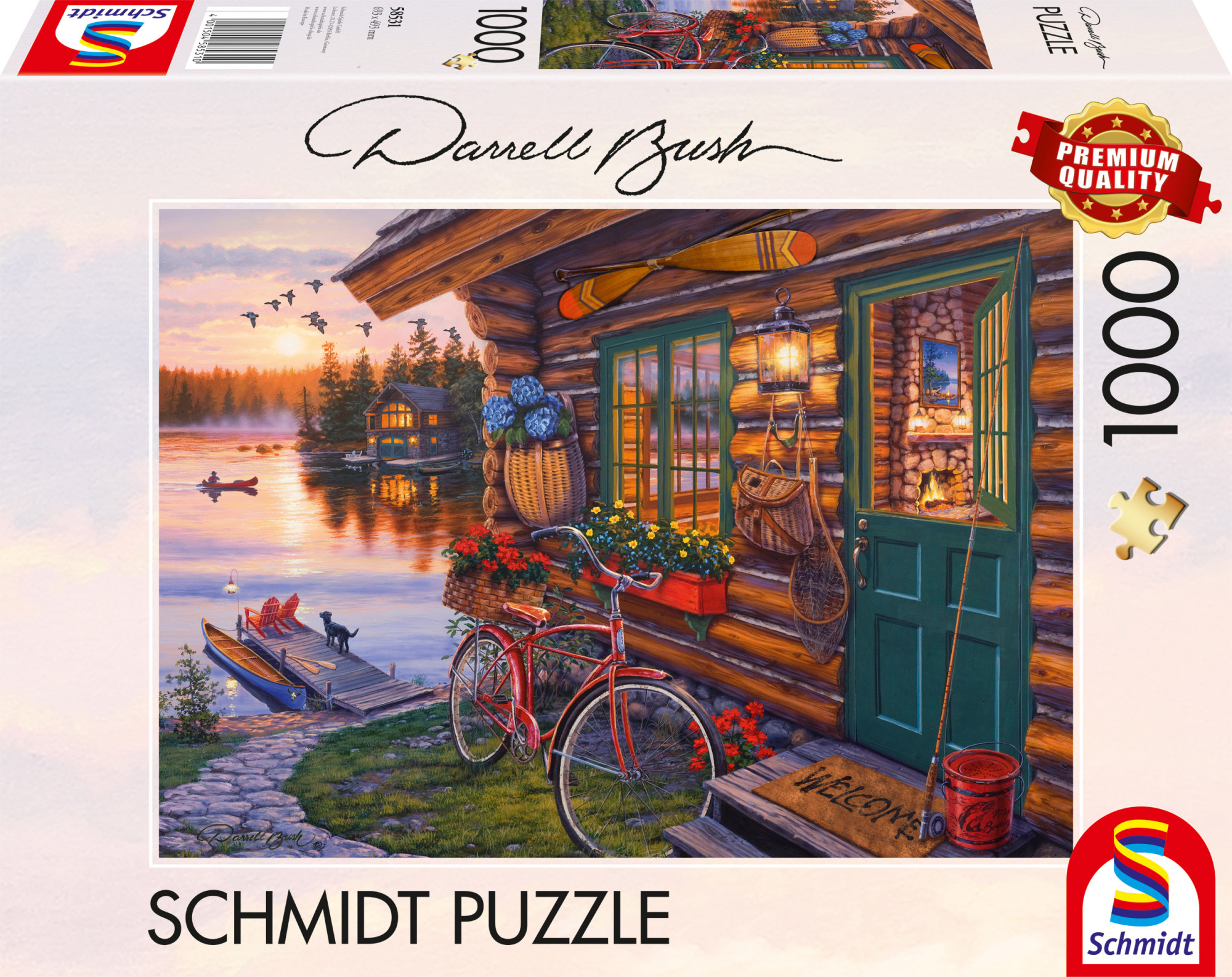 Schmidt Darrel Bush: Lakeside Cabin With Bike 1000p palapeli