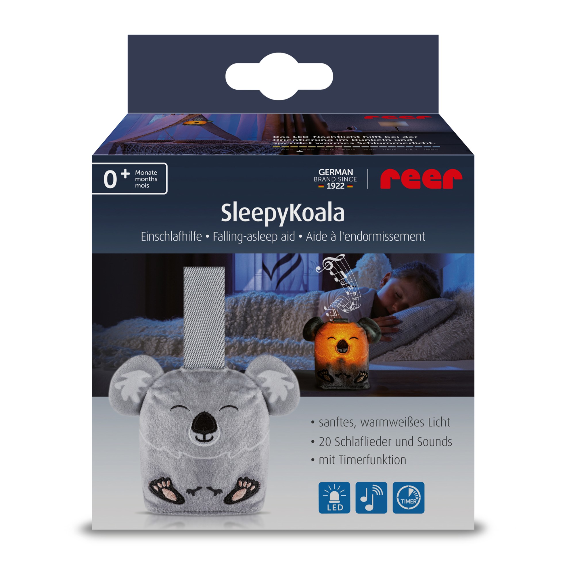 Reer Sleepy Koala lasten yövalo musiikilla, harmaa