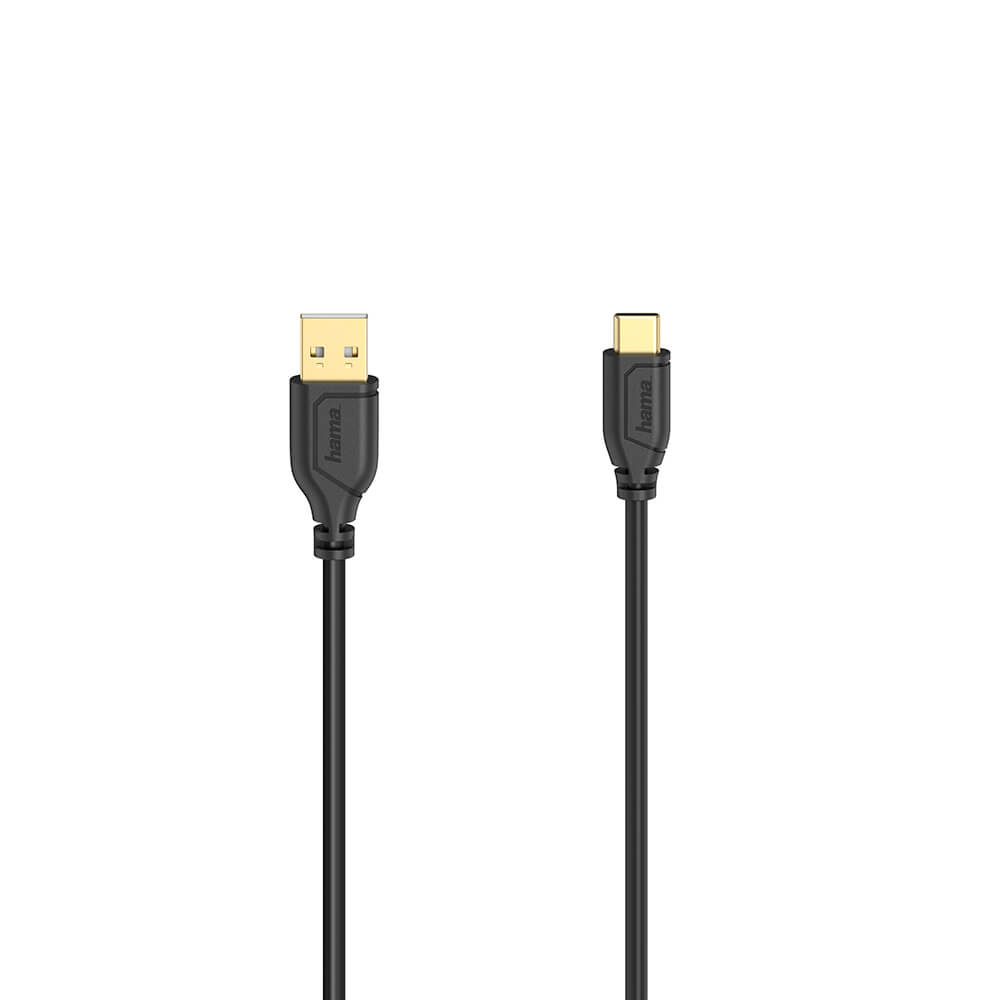 Hama Cable USB-C Flexi-Slim USB-A-USB-C Gold Black 0.75m latausjohto