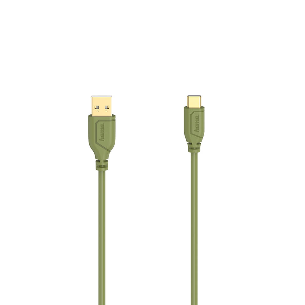 Hama Cable USB-C Flexi-Slim USB-A-USB-C Gold Green 0.75m latausjohto