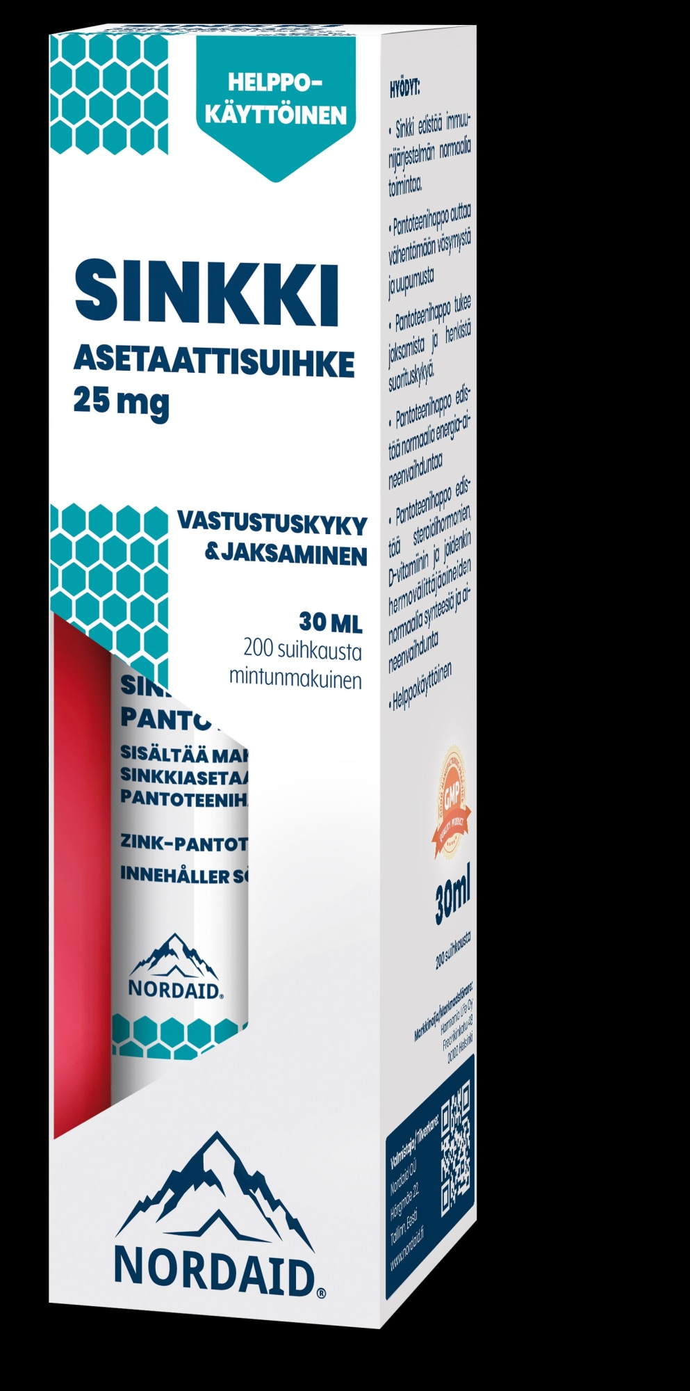 Nordaid Sinkkiasetaatti-pantoteenihapposuihke 30 ml ravintolisä