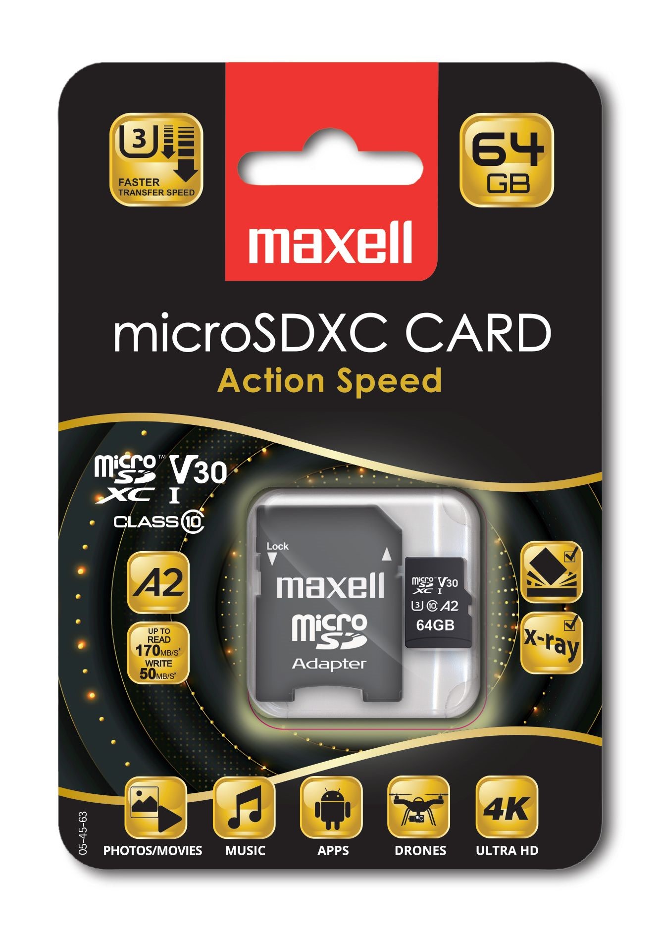 Maxell Action Speed Micro SDXC Fast 64GB muistikortti + adapteri