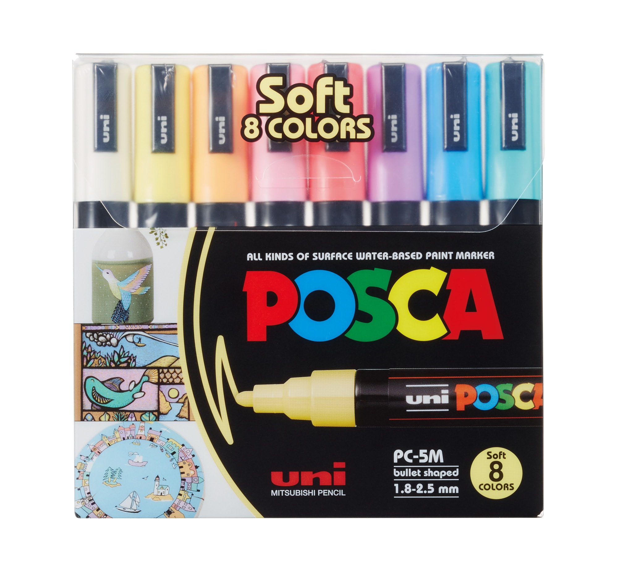 Uni Posca Marker 8 kpl PC-5M pastellivärit maalikynäsetti