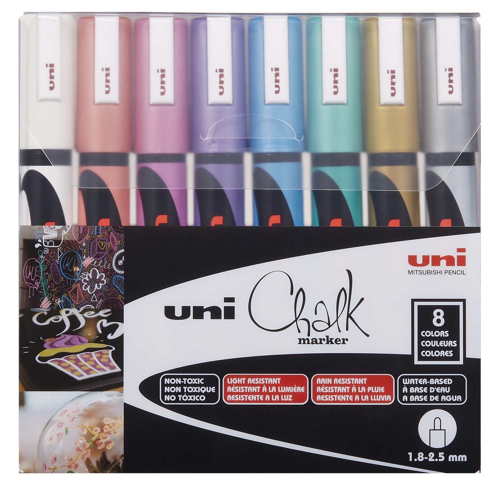Uni Chalk 8 kpl PWE-5M metallic liitutaulutussi