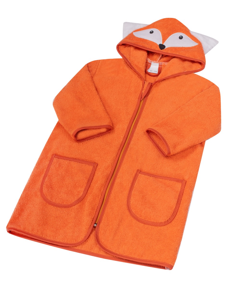 Duetbaby Oranssi kettu 104-116 cm frotee kylpytakki vetoketjulla