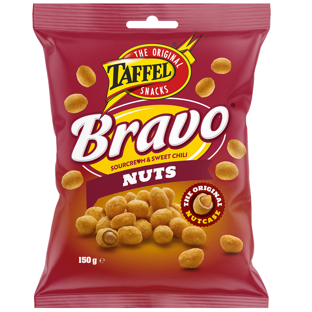 Taffel Bravo Nuts Sourcream & Sweet Chili 150 g kuorrutettu maapähkinä