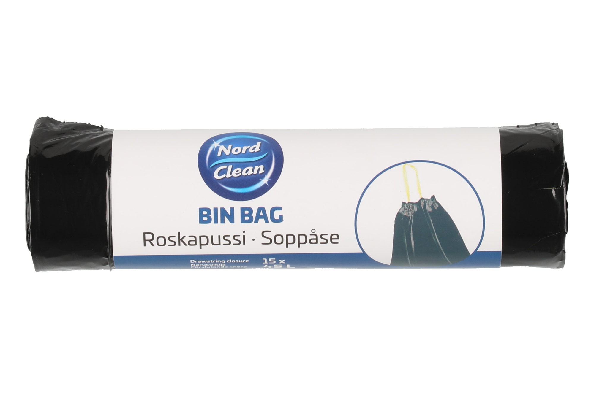 Nord Clean musta 15 kpl 45 l roskapussi narusulkijalla