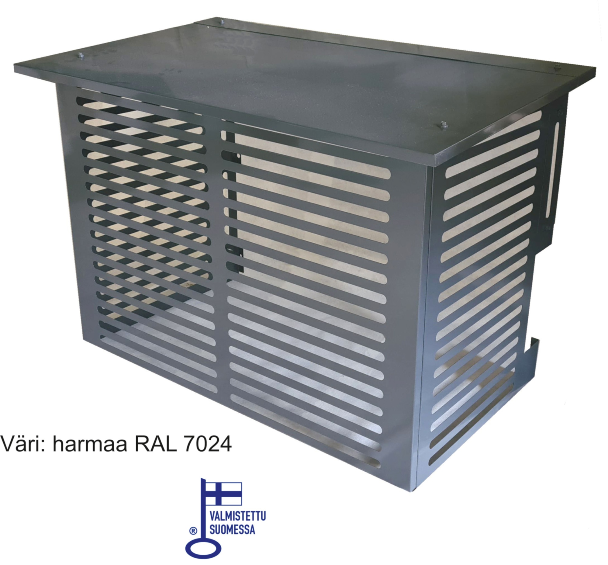 ESVI - metallirakenteinen harmaa peitelevyin ilmalämpöpumpun suojakotelo