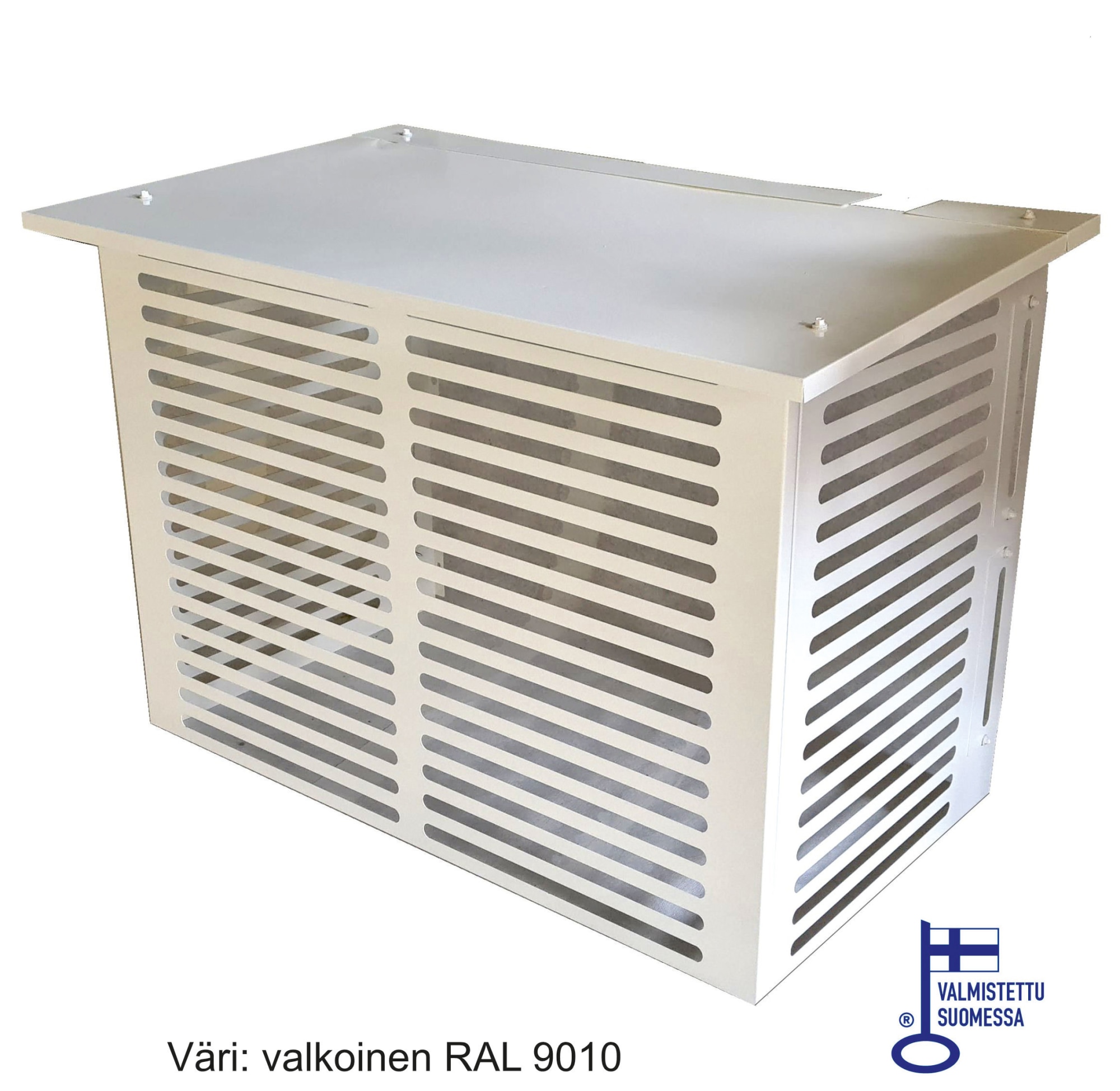 ESVI - metallirakenteinen valkoinen peitelevyin ilmalämpöpumpun suojakotelo