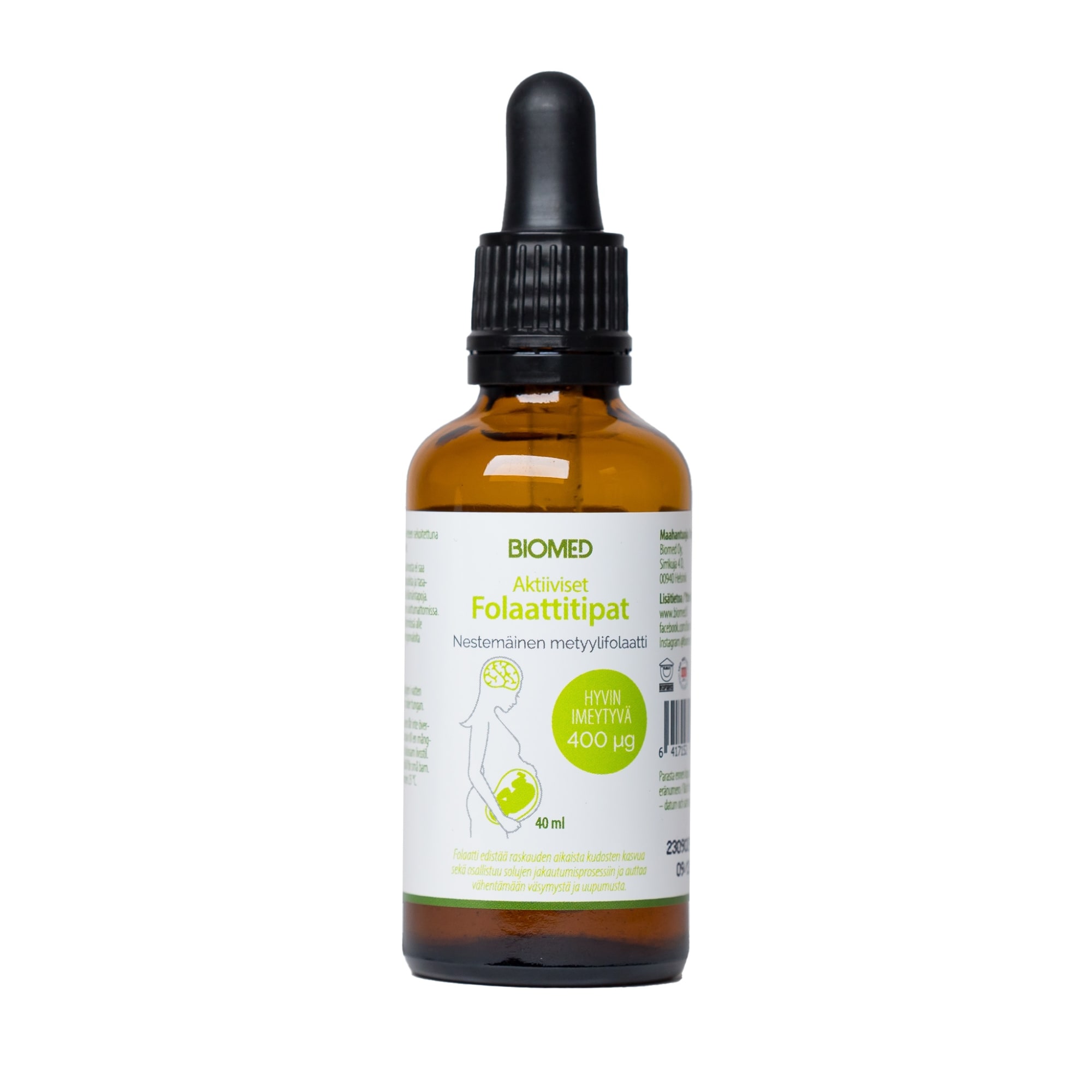 Biomed Aktiiviset folaattitipat 40 ml ravintolisä