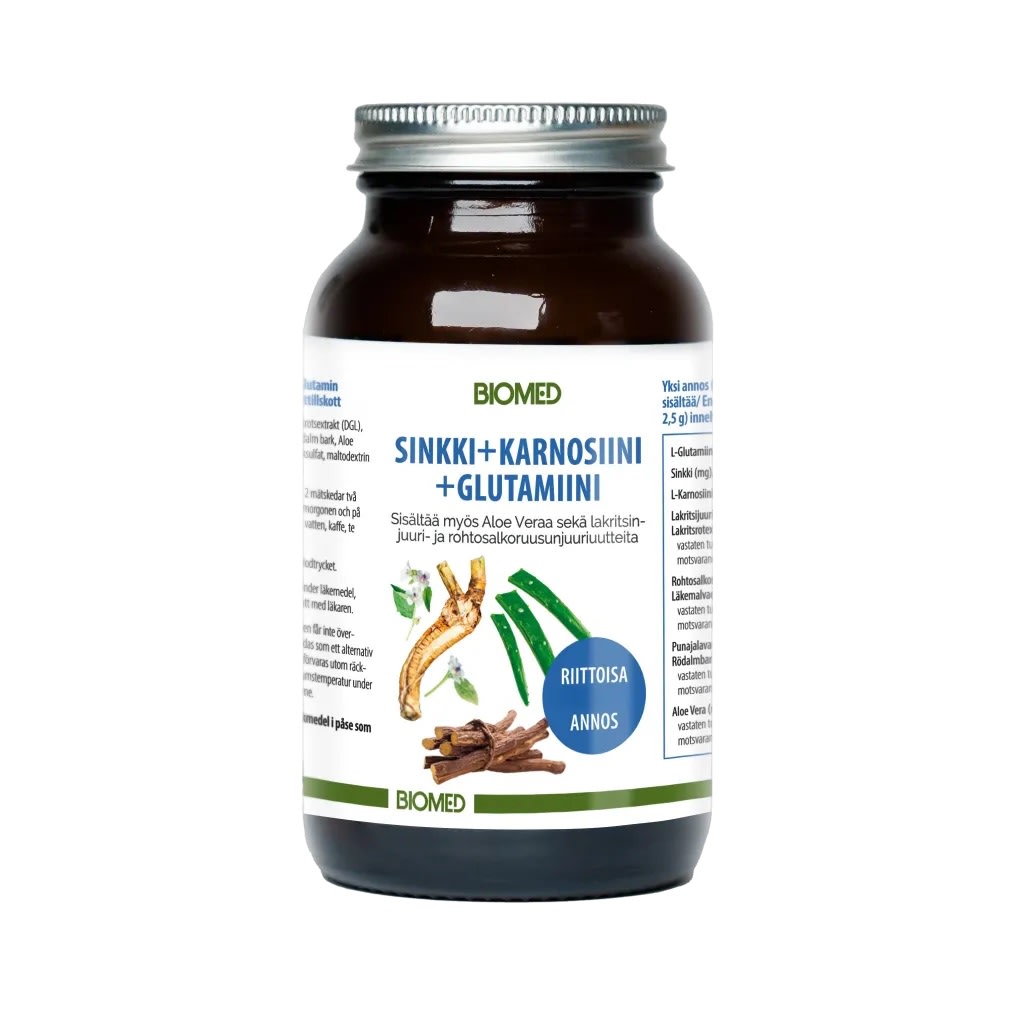 Biomed Sinkki+Karnosiini+Glutamiini 120 g ravintolisä