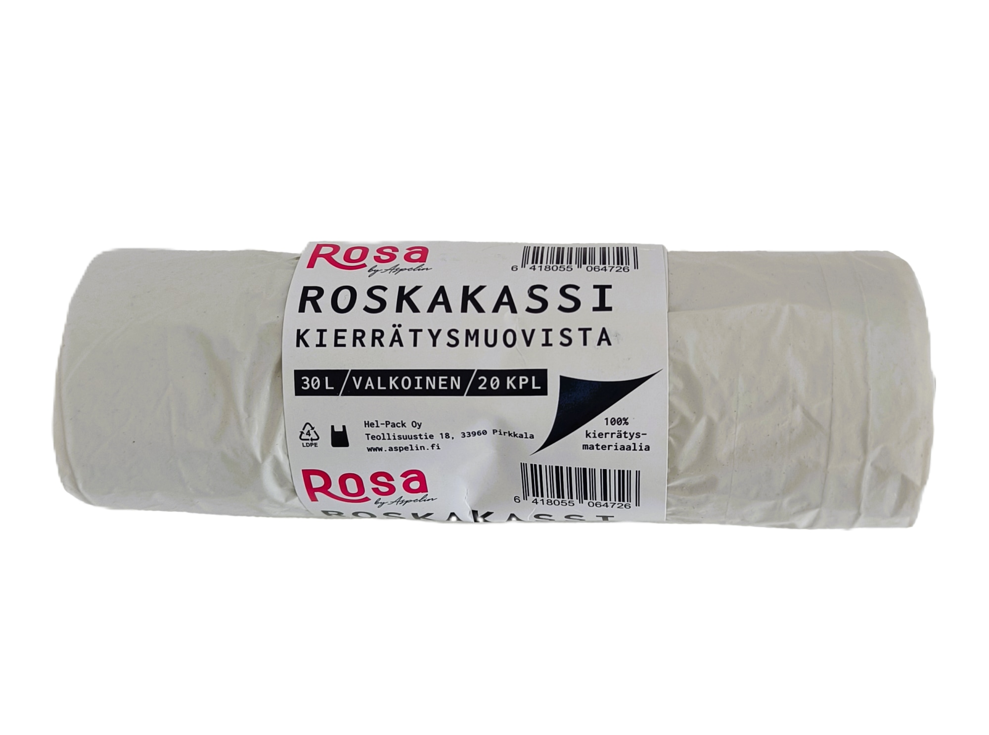 Rosa LD 30 l 20 kpl/rll valkoinen roskakassi