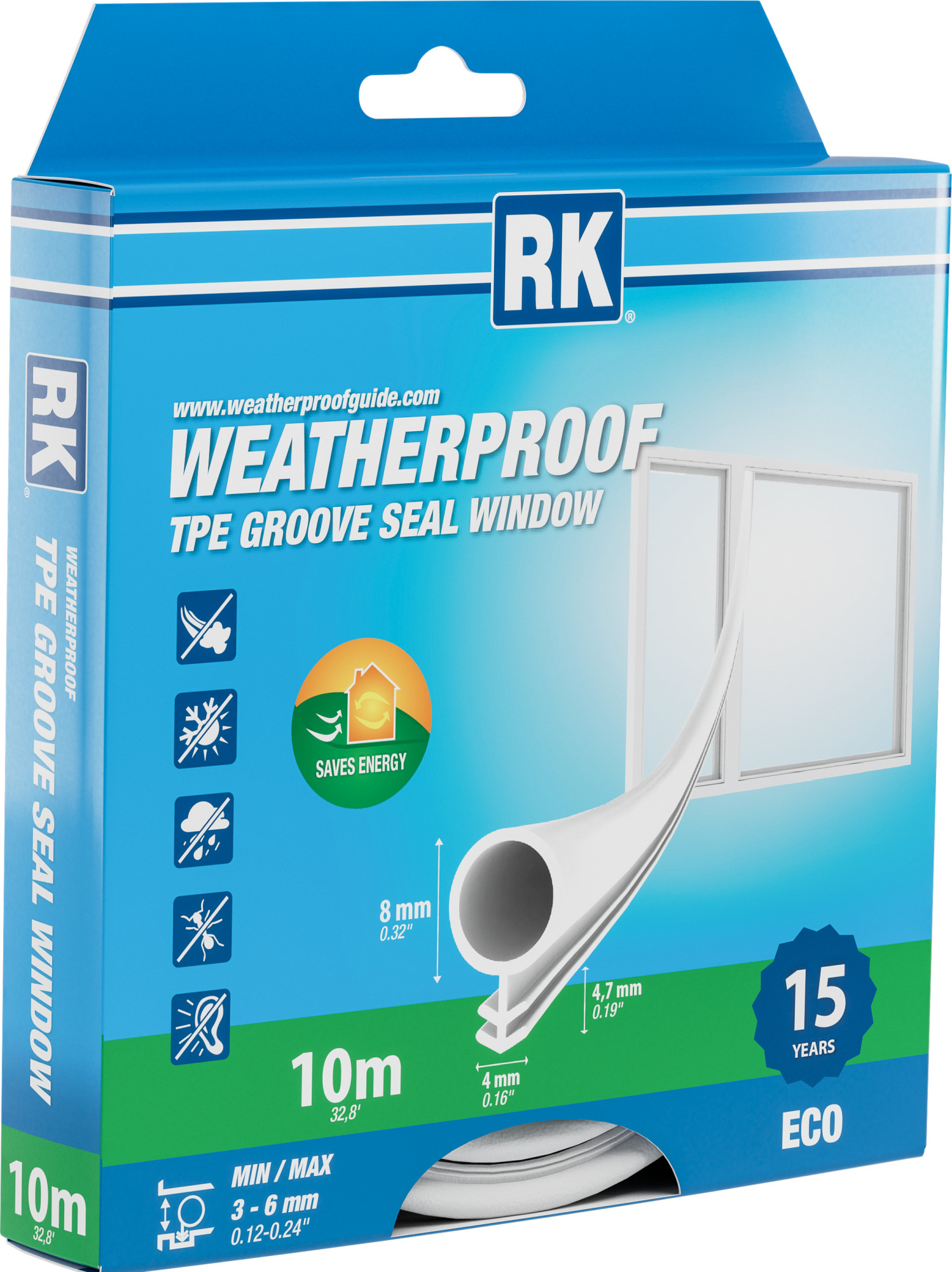Rk 8 mm x 10 m valkoinen ikkuna uratiiviste