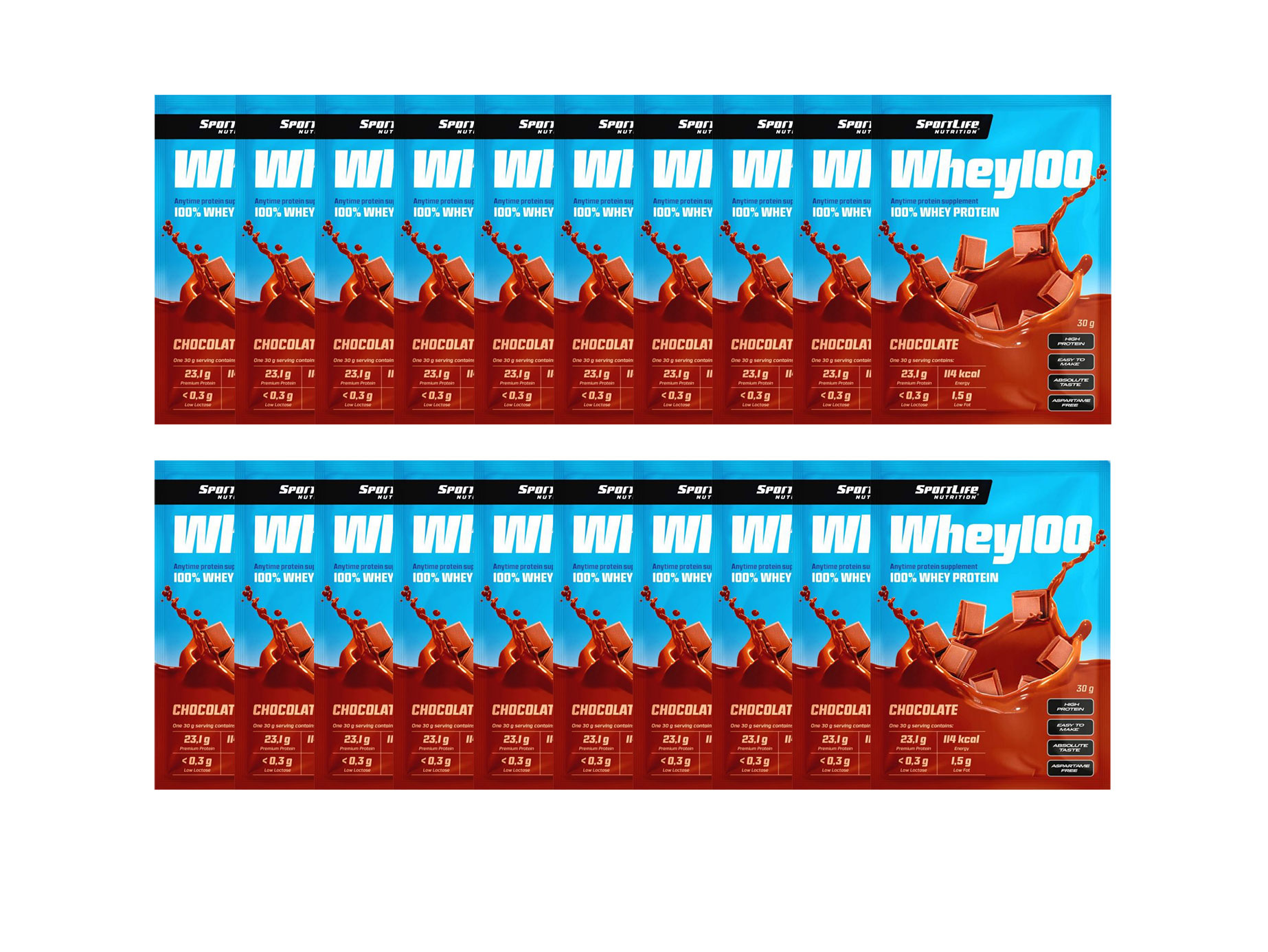 SportLife Nutrition Whey100 Chocolate 20x30 g heraproteiinijauhe
