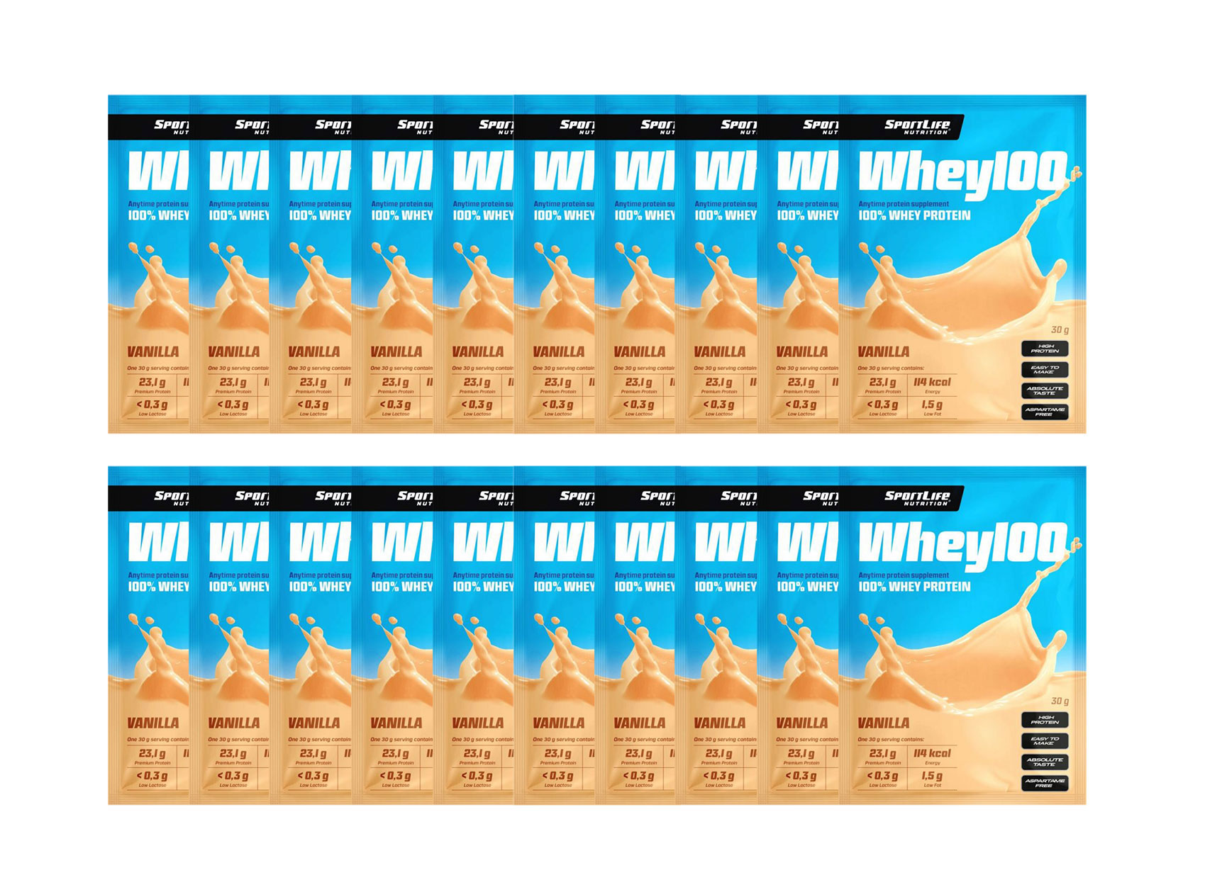 SportLife Nutrition Whey100 Vanilla 20x30 g heraproteiinijauhe
