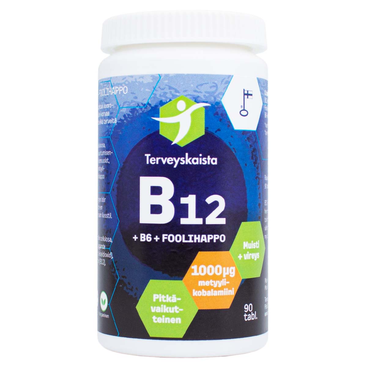 Terveyskaista Pitkävaikutteinen B12+B6+Foolihappo ravintolisä