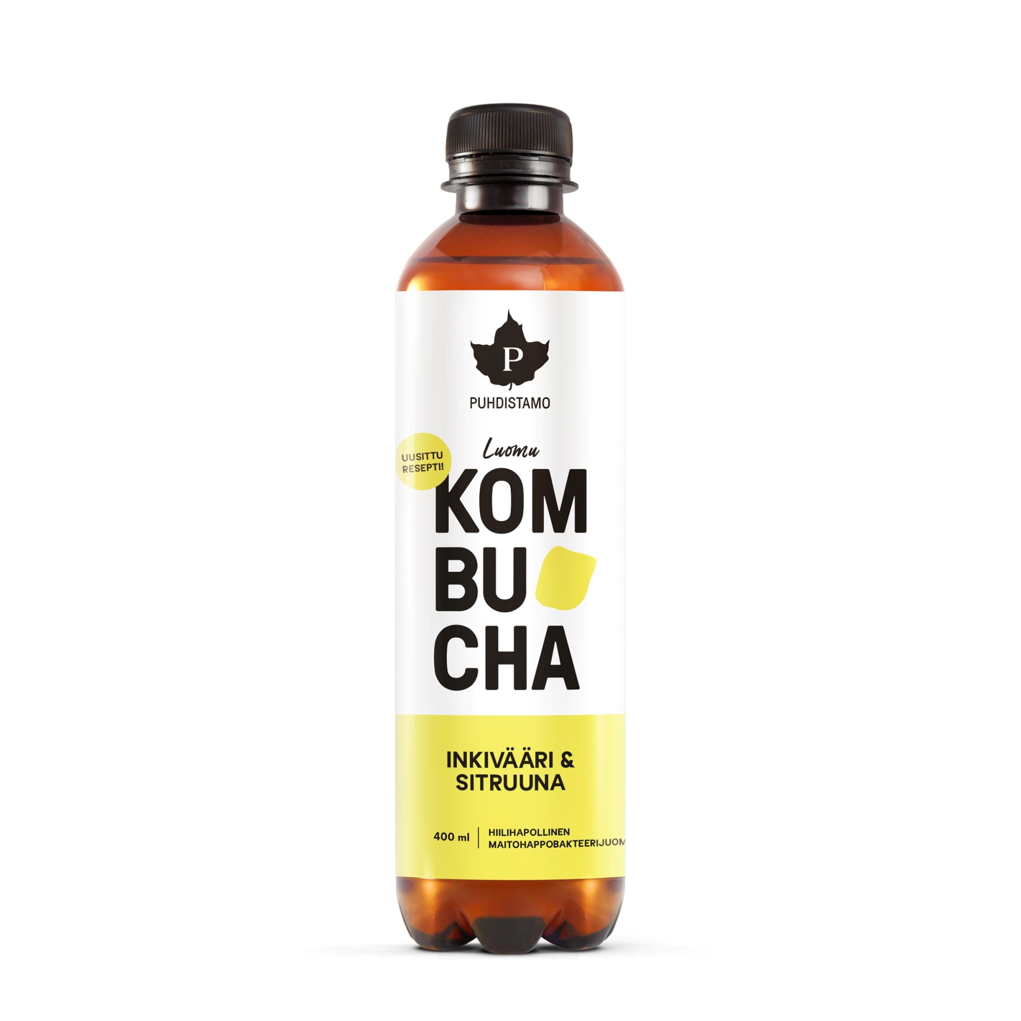 Puhdistamo Luomu Inkivääri-Sitruuna 400 ml kombucha