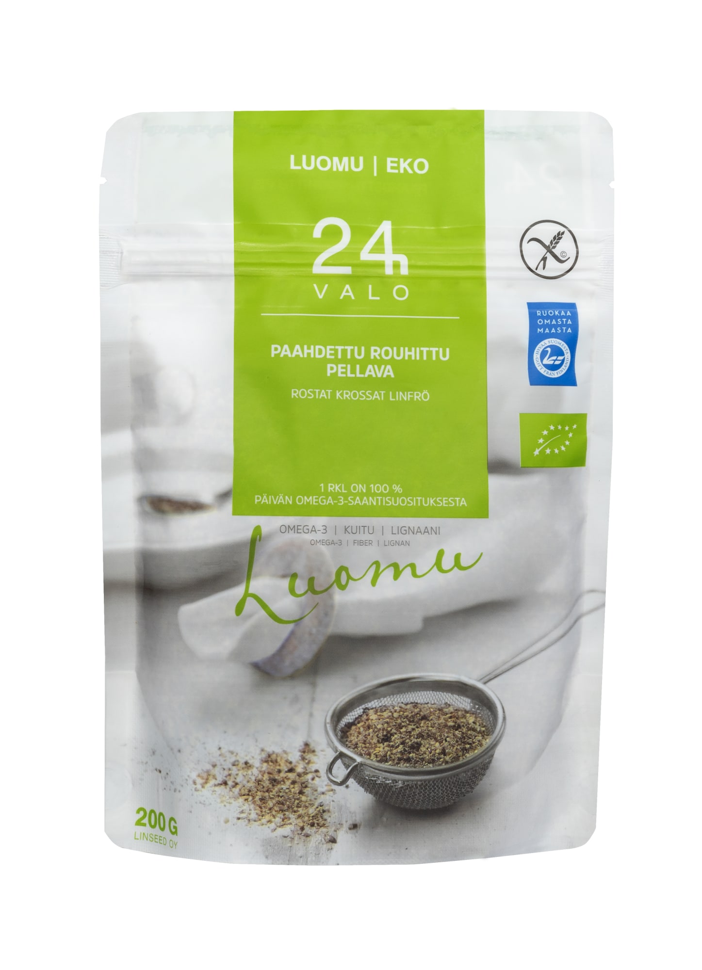 Valo24h Luomu 200 g paahdettu rouhittu pellava