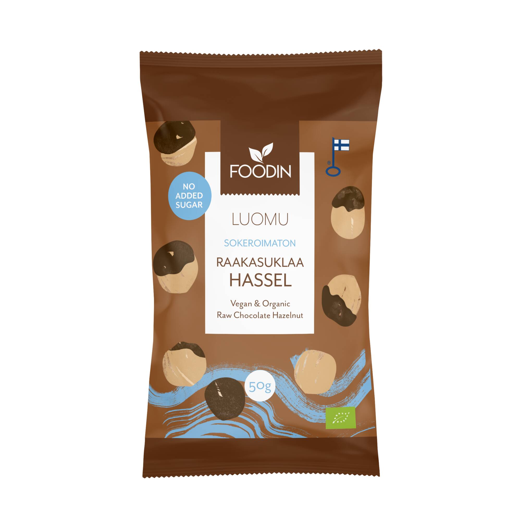 Foodin Luomu Sokeroimaton 50g raakasuklaahasselpähkinä