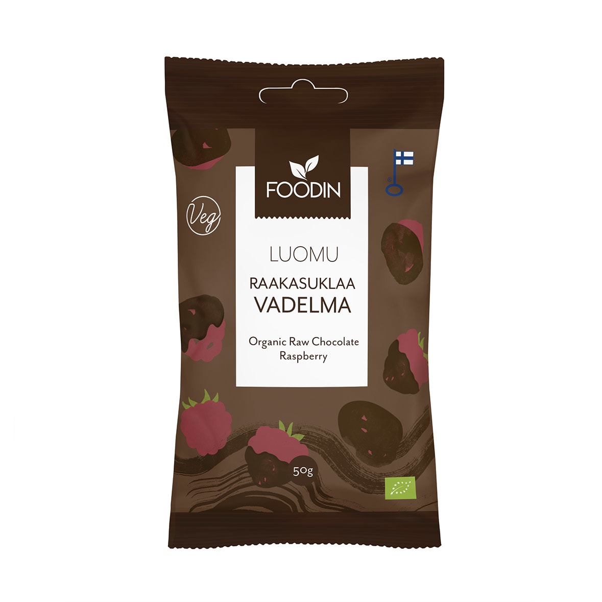 Foodin Luomu 50g raakasuklaavadelma