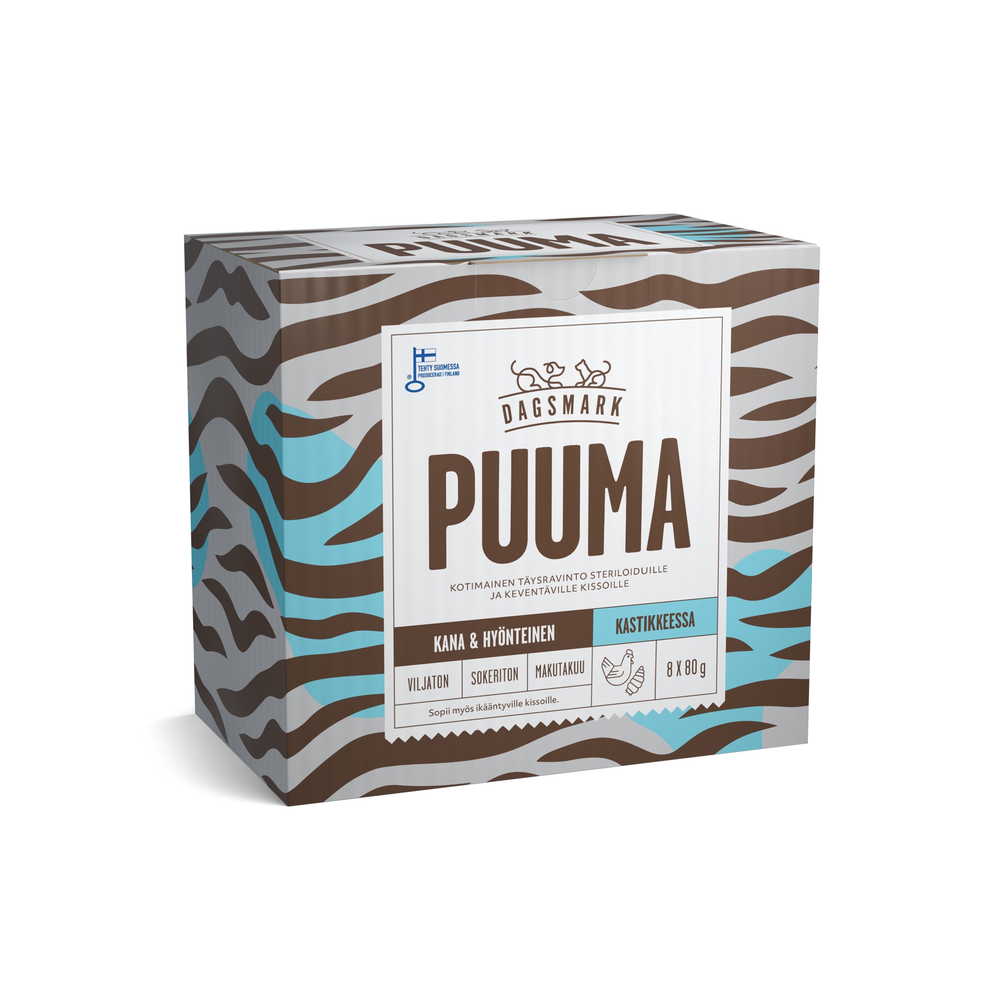 Dagsmark Puuma 8 X 80 g kana-hyönteinen täysravinto kastikkeessa leikatulle kissalle