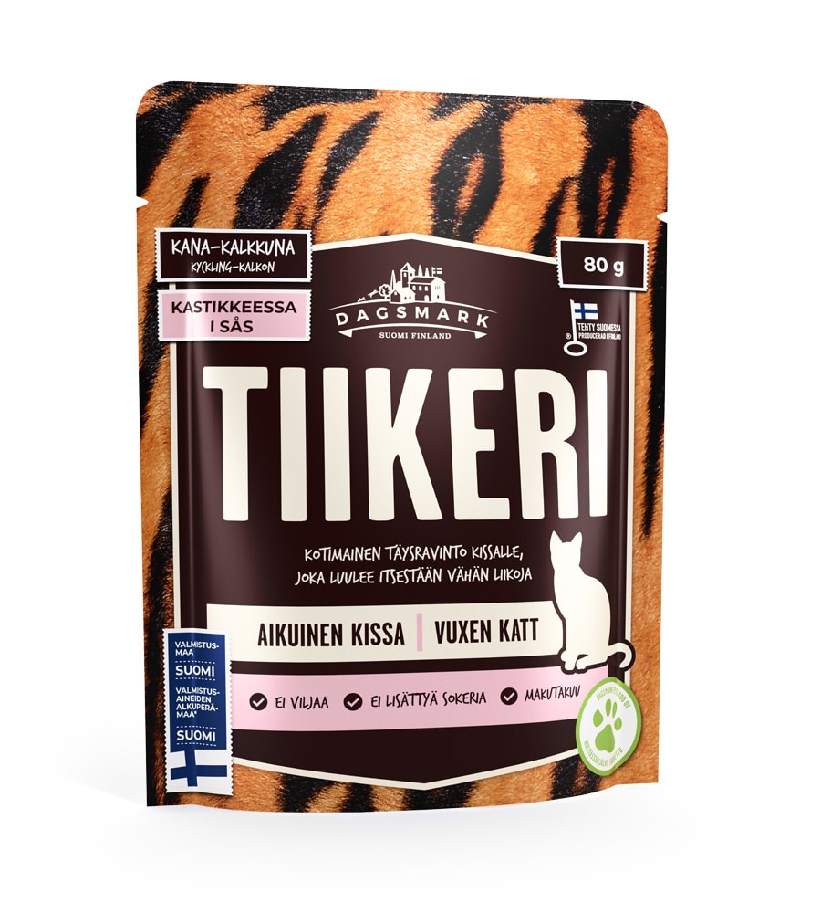 Dagsmark Tiikeri 80 g kanaa & kalkkunaa kastikkeessa kissan märkäruoka