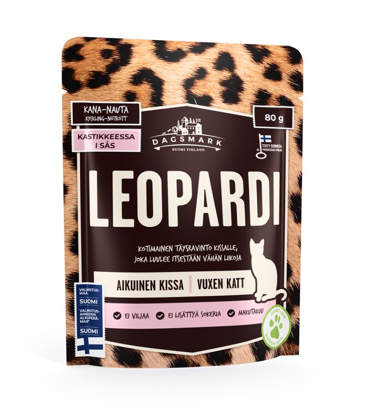Dagsmark Leopardi 80 g kanaa & nautaa kastikkeessa kissan märkäruoka