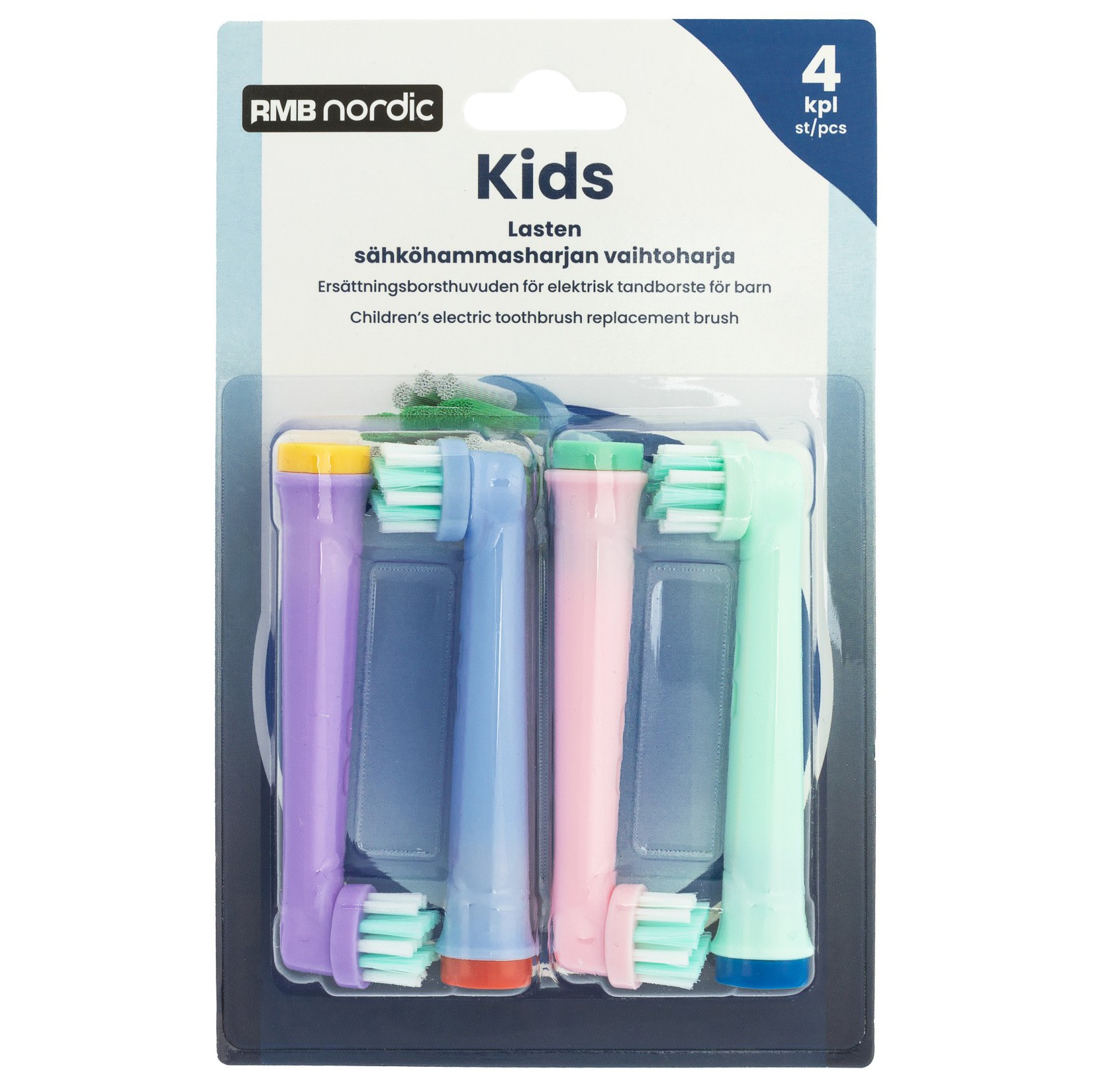 RMB Nordic Kids 4 kpl sähköhammasharjan pehmeä vaihtoharja