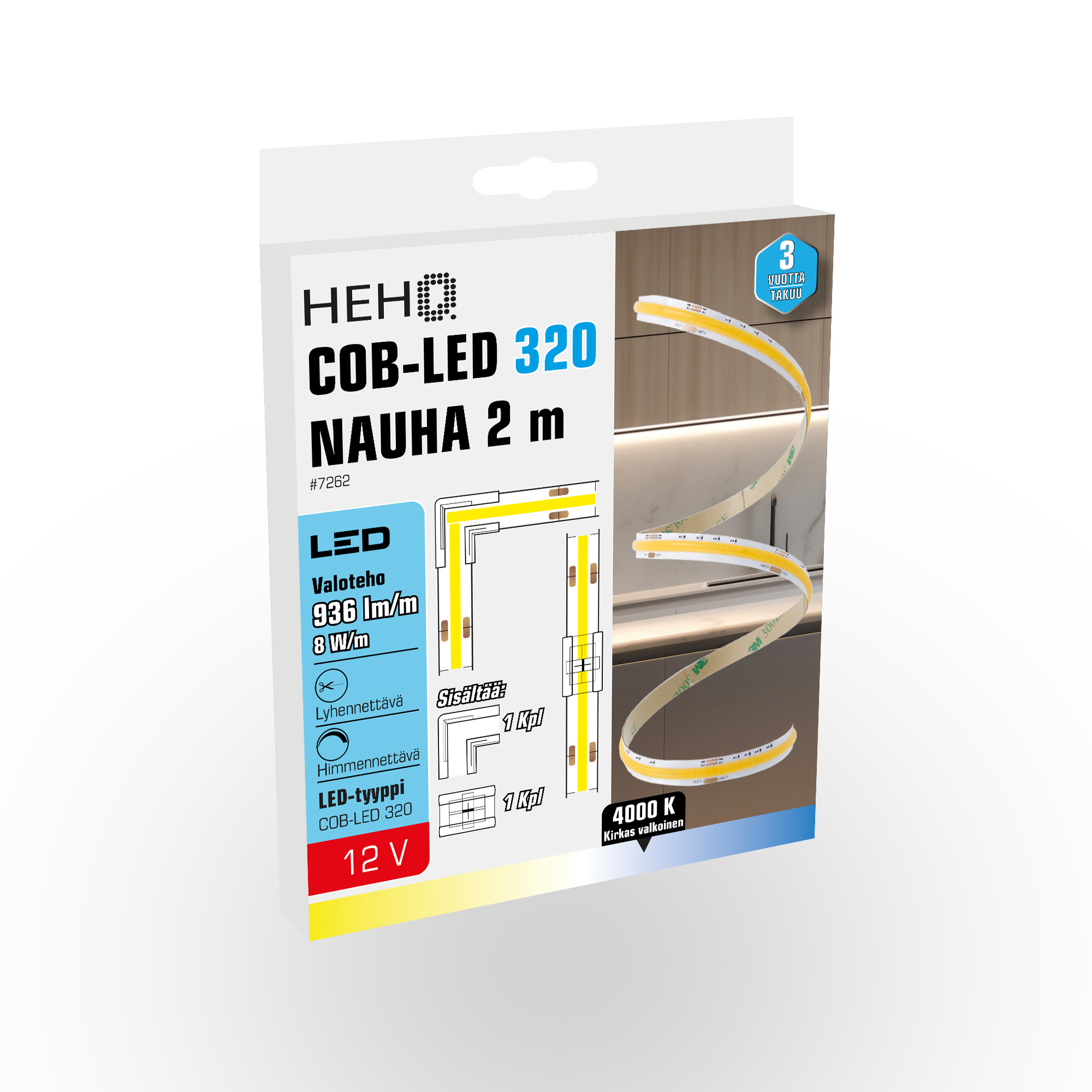 HehQ COB 320 2m 110lm/m 12V 4000K led-nauha