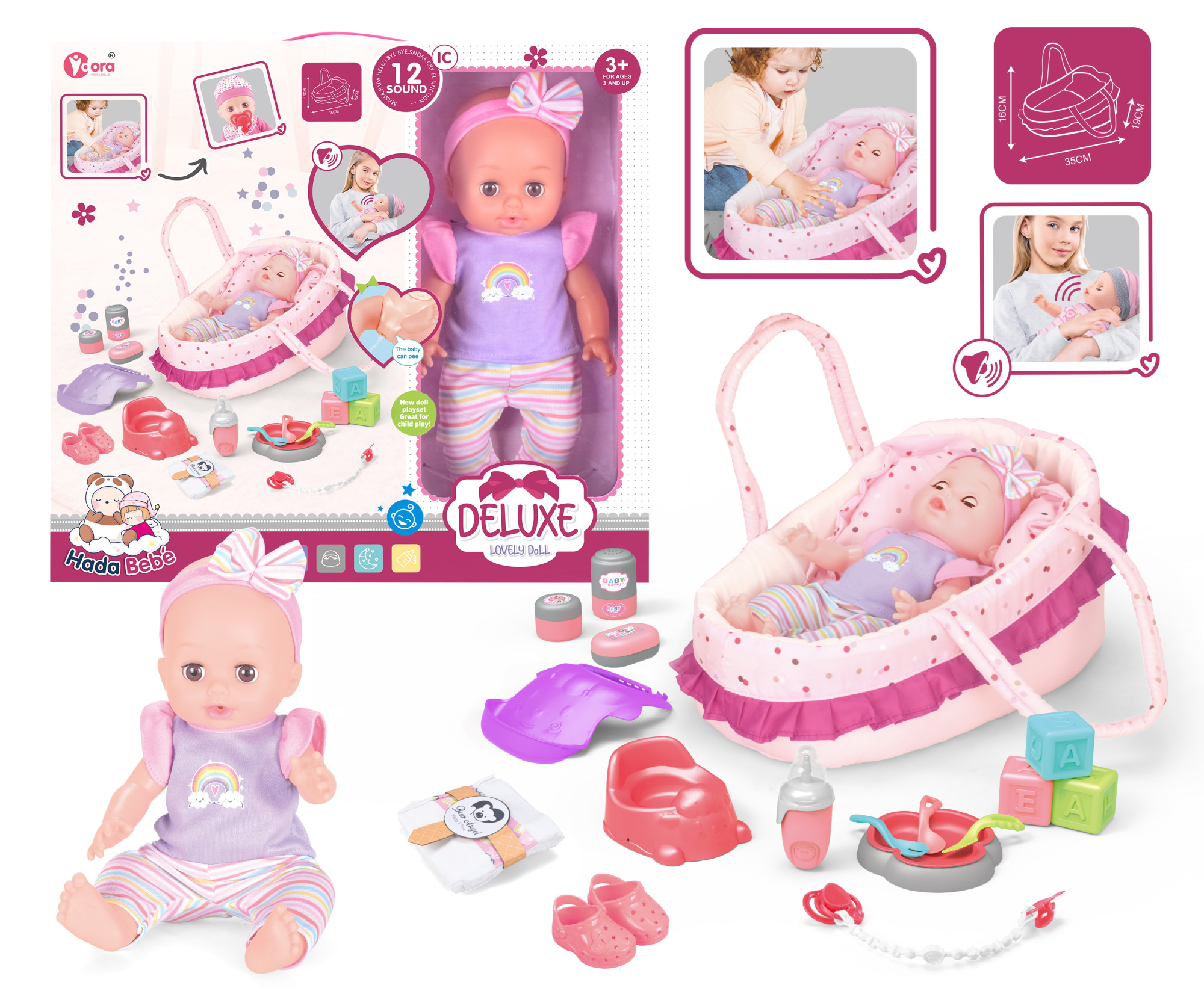 Deluxe Vauvanukke kantokassilla ja tarvikkeilla