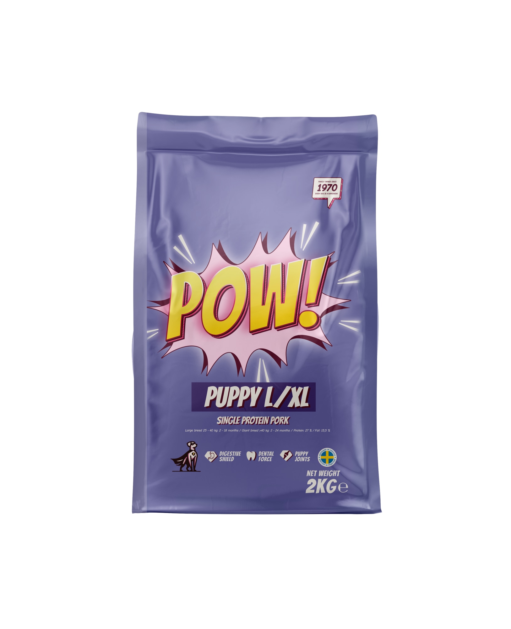 POW! Dog Puppy Large/X-Large Pork 2 kg koiranpennun kuivaruoka
