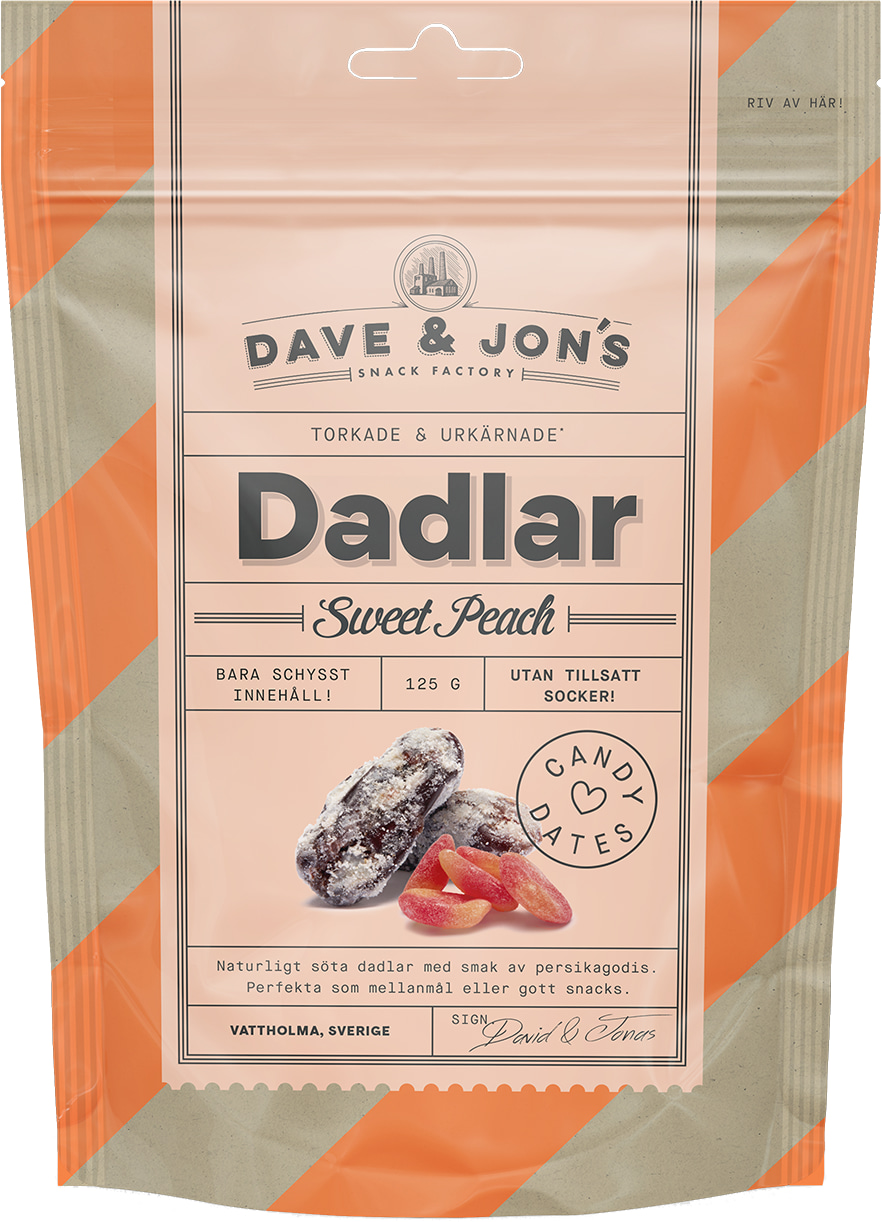 Dave & Jon’s Persikkakaramellien makuiset 125 g kivettömät taatelit
