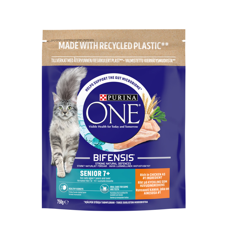 Purina One 750 g Senior Kanaa ja täysjyväviljaa kissan kuivaruoka