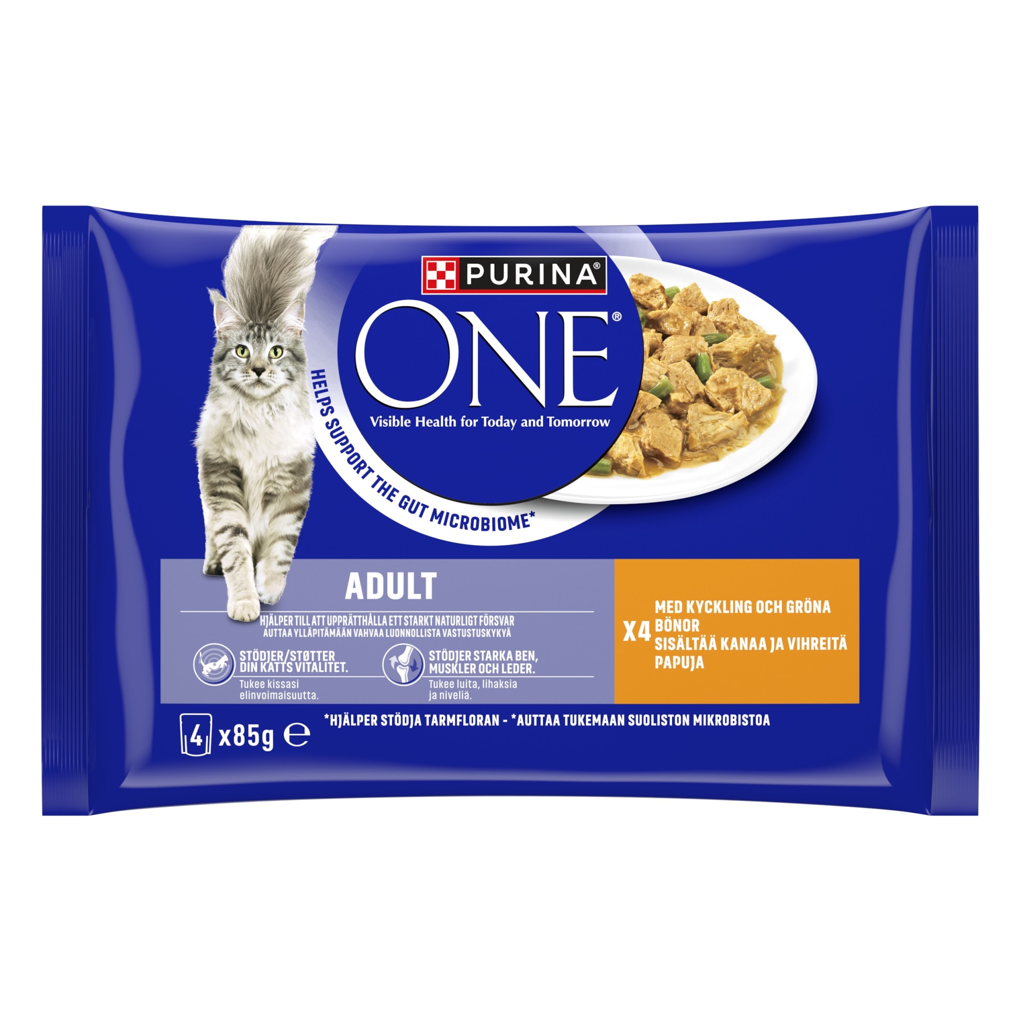 Purina OneAdult Minifileet kastikkeessa Kanaa ja vihreitä papuja 4x85 g kissanruoka