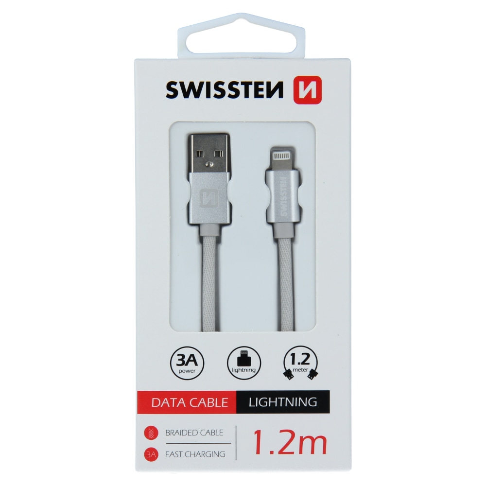 Swissten 1,2m punottu USB - Lightning kaapeli