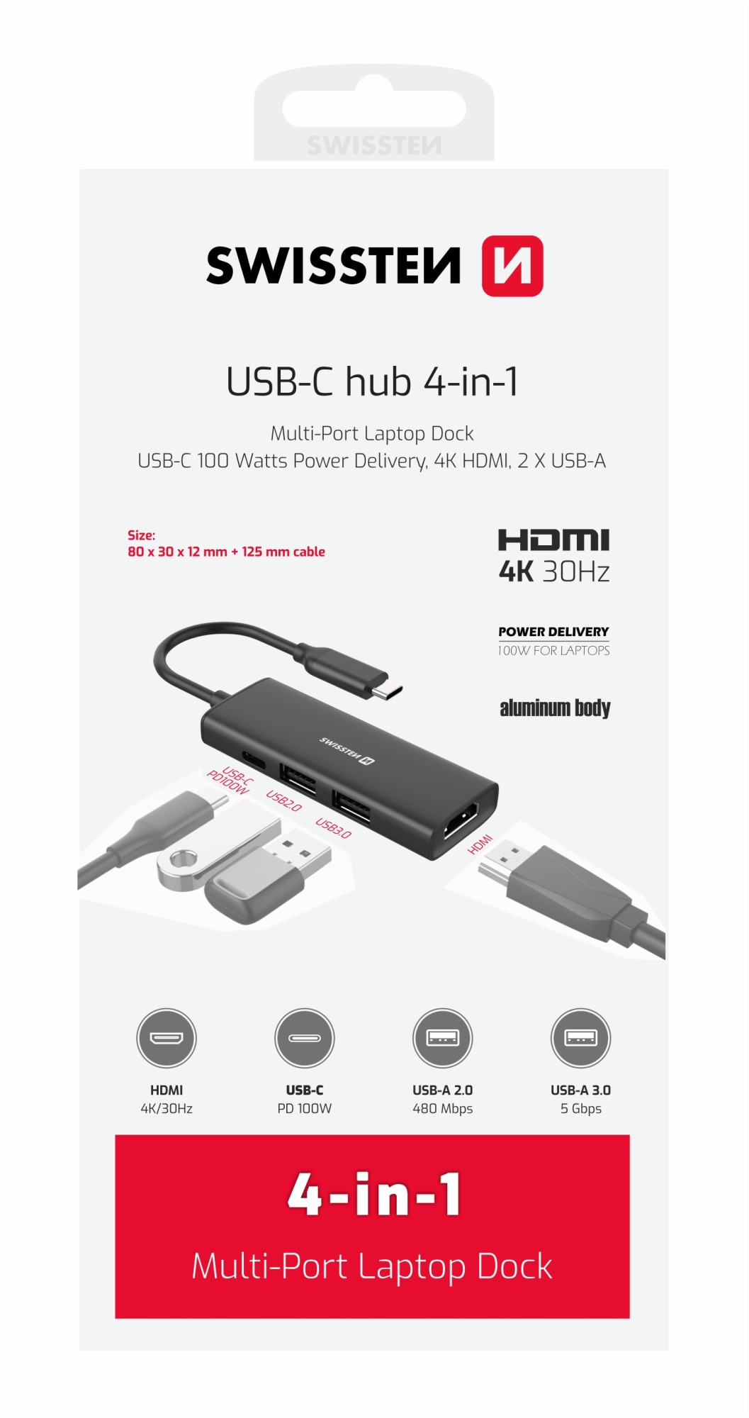 Swissten 4-in-1 USB-C telakka
